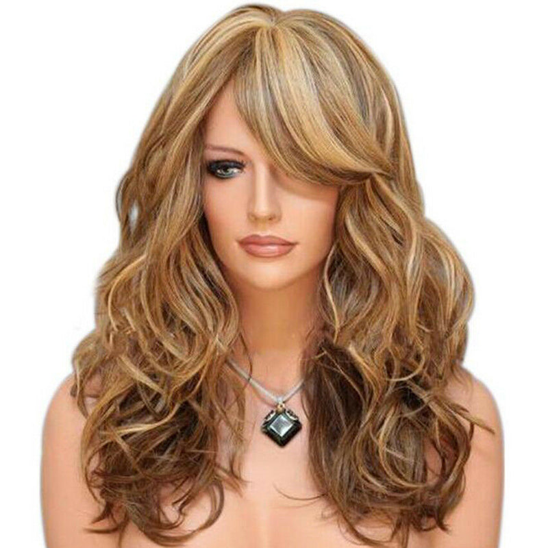 STRIKING!Fashion Long Wavy Curly w bangs Strawberry Blonde Layered Stunning Wig