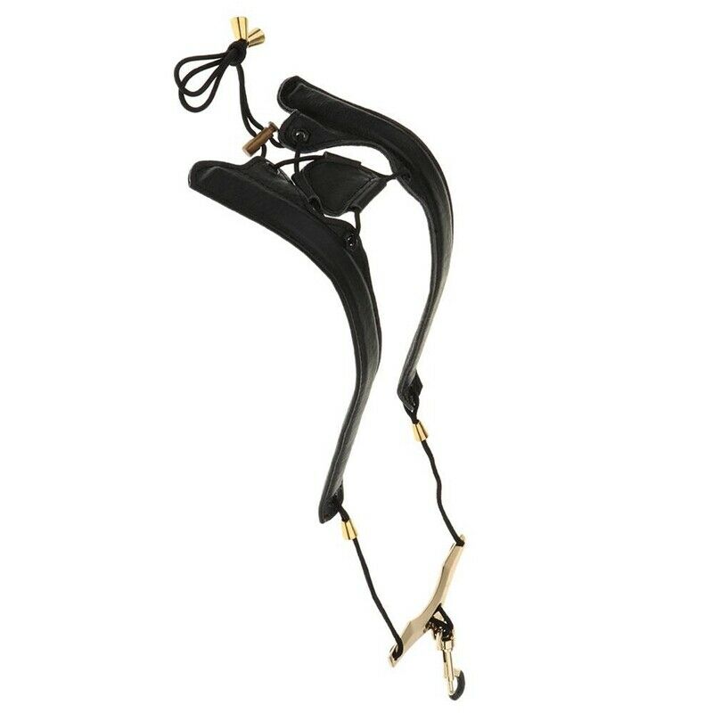 Black Adjustable Leather Saxophone Shoulder Neck Strap with Buckle Width 24