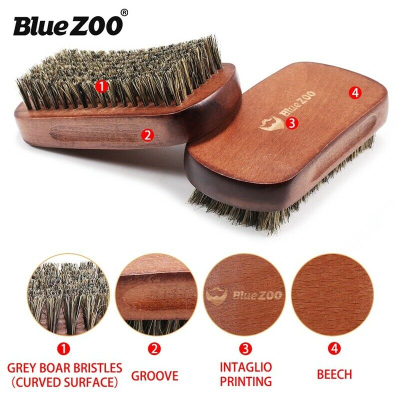Blue Zoo Men Boar Hair Bristle Beard Brush Shaving Comb Face Massage Handma P3U4