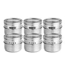 6pcs / set Clear Lid Magnetic Spice Jar Stainless Steel Spice Sauce Storage