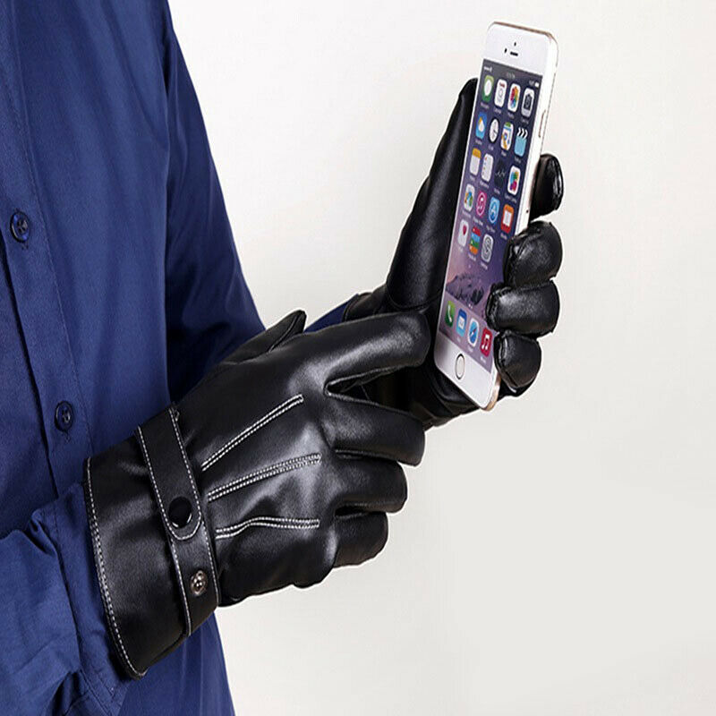 Leather Gloves Full Finger Mens Motorcycle Driving Winter Warm Touch Scree Gw