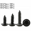 45Pc M1.2*3-5mm Phillips Pan Head Washer Wood Self Tapping Screws kit Zinc Black