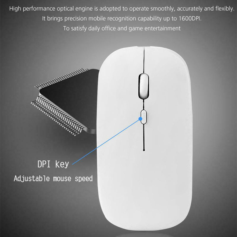 W8 2.4G Wireless Thin Silent Mouse 1600DPI 4 Keys Optical Mice (White)
