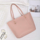 4pcs/set Solid Color Litchi Pattern Women Shoulder Handbags Clutch (Pink)