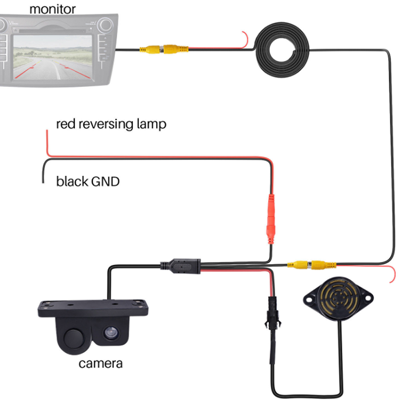 2in1 120Ã‚Âº Car Reverse Parking Radar Sensor w/Rear View Backup Camera Kit DC 123C