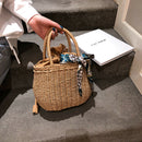 Retro Women Girls Hollow Straw Handbags Beach Handmade Woven Drawstring Totes