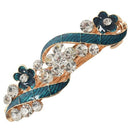 Woman Girl Green Flower Rhinestone Barrette Hair Clip Hairpin I1T3