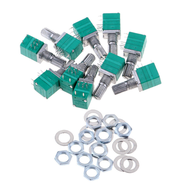 10 Pcs Double Potentiometer B10K with Switch Sound Amplifier Sealed