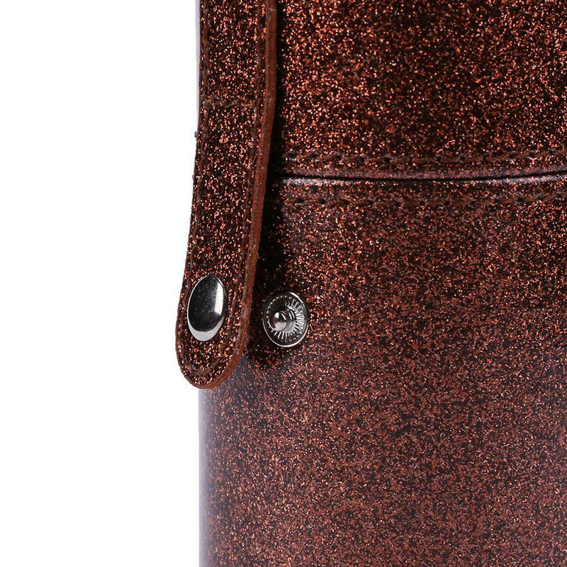 Portable PU Leather Cosmetic Storage Box Makeup Pen Brush Cup (S Brown) A