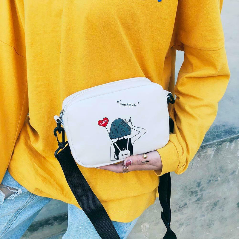 Cartoon Printing Square Shoulder Handbags Women PU Leather Crossbody Bag (6