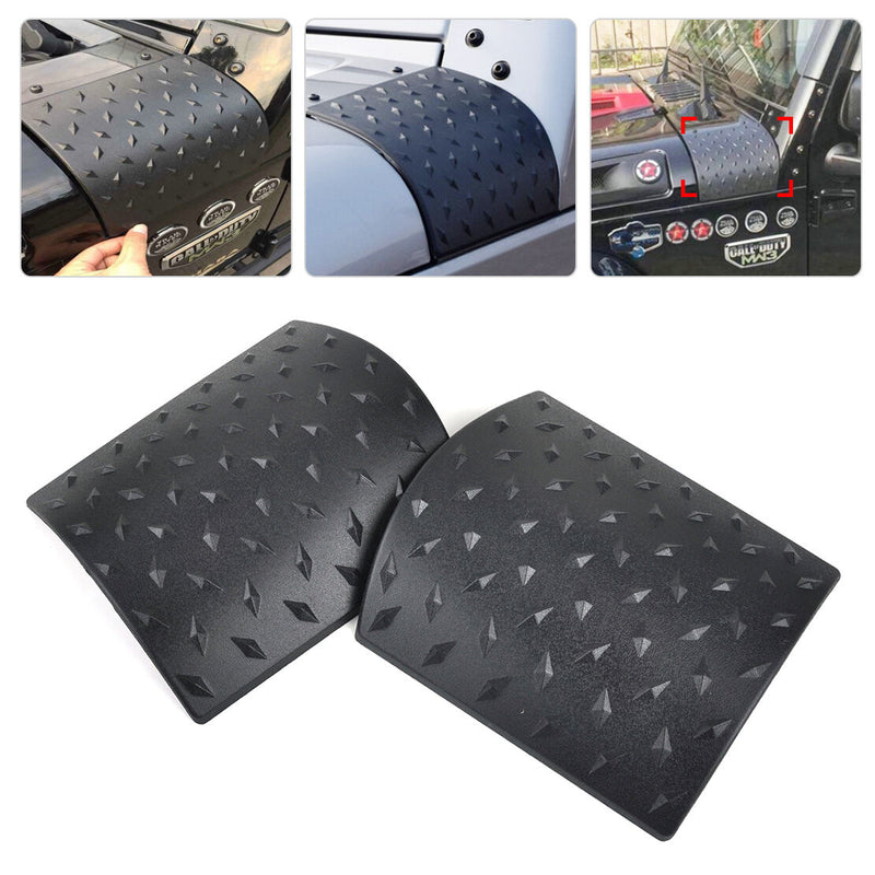 2x Hood Cowl Body Armor Cover Plate Frame Trim fit for Jeep Wrangler Jk 2007-16