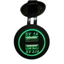 12V-24V 3.1A Green LED Dual USB Port Car Charger Power Adaptor Socket