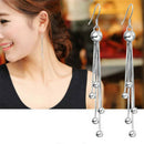 PopSilver Plated Earrings For Women Round Long Dangle Drop Earrings With Tassels