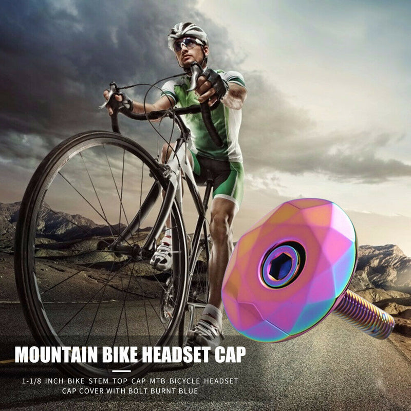 1-1/8 inch Bike Stem Top Cap Bicycle Headset Cap Cover with Bolt Burnt Blue