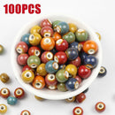 100X Flower Glaze Ceramic Bead 6MM Round Porcelain Spacer Loose Bead DIY Jewelry