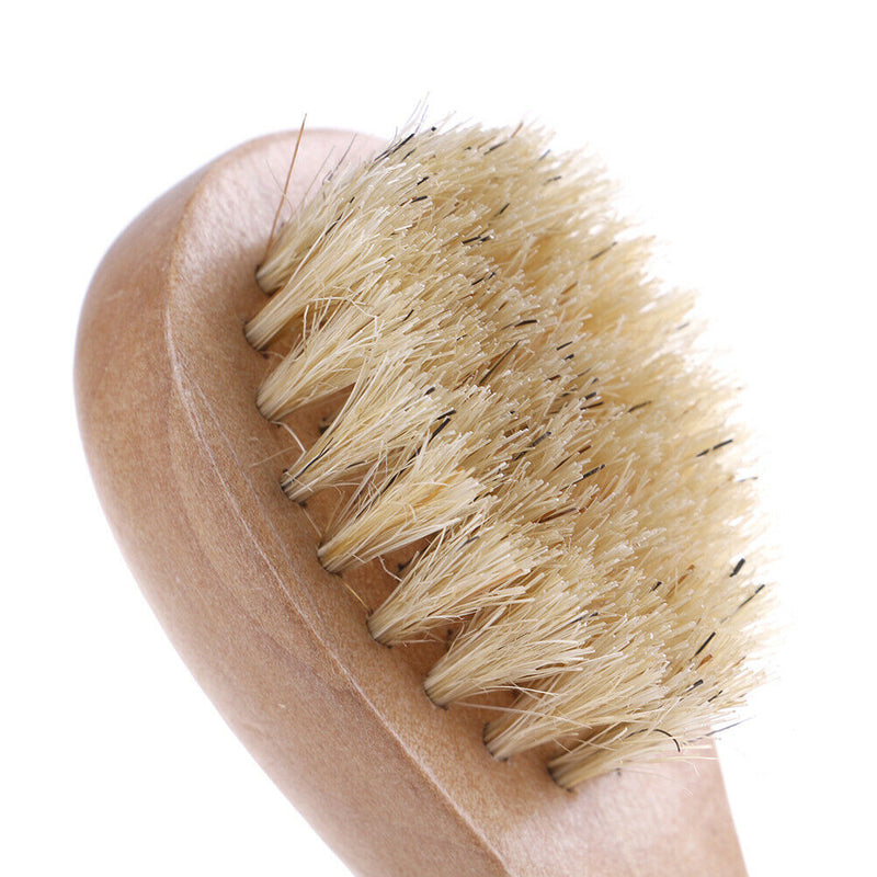1XNatural Bristles Dry Face Cleansing Brush Facial Exfoliator Bamboo Handle W Bj