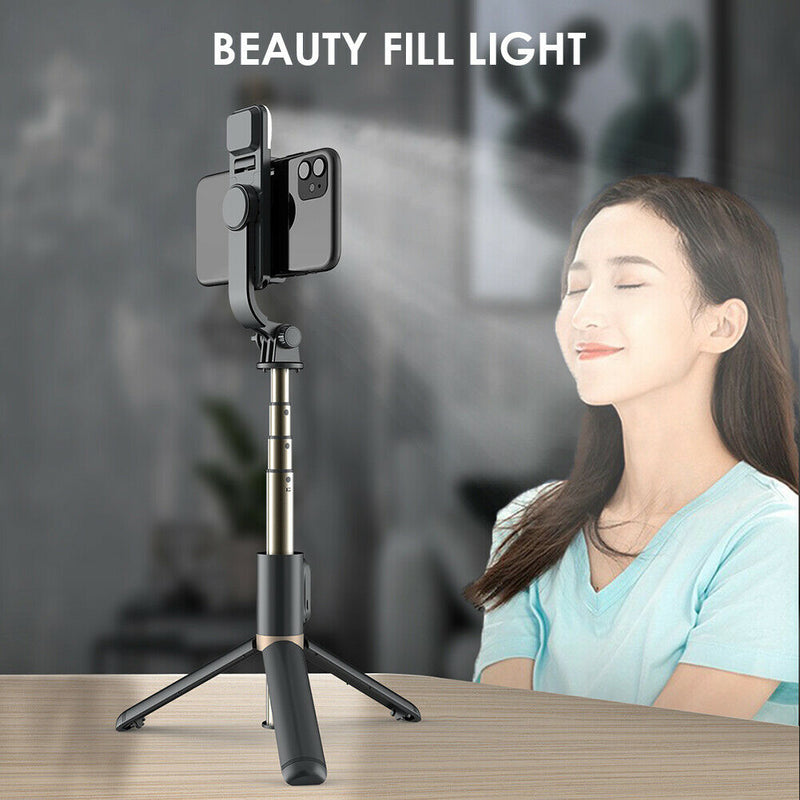 Q03S Aluminum Bluetooth Selfie Stick Tripod w/ Remote Shutter + Fill Light A