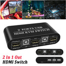 2 In 1 Out HDMI KVM Switch For Printer Dual USB Universal Aluminum Alloy Meeting