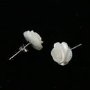 Women Girl's White Shell Rose Flower Studs Earrings for Fashion Accessories