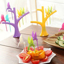 6 pcs +1 Stand Birds Tree Shape Fruits Fork ABS Vegetable Fork Fruit Snack  F7V6