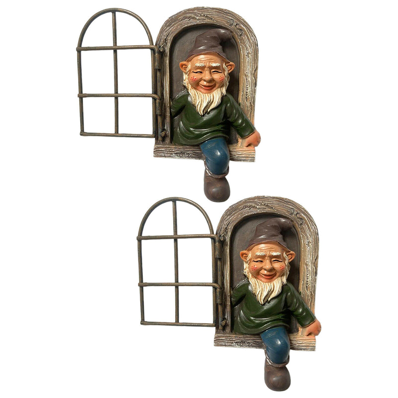 2pc Elf Out The Door Tree Hugger Garden Peeker Yard Art Whimsical Tree Sculpture