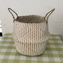 Portable Foldable Natural Seagrass Woven Storage Basket with Handle for Hom