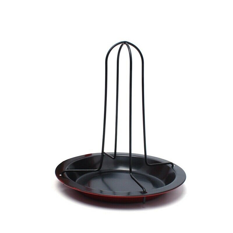 1 Set Carbon Steel Chicken Roaster Rack With Tray Non-Stick Bbq Grilling Co R5B4
