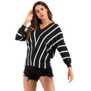 New Autumn Winter Female Tops Blouses Sweater Stripe Batwing Sleeve Long SleJ7M8