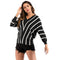 New Autumn Winter Female Tops Blouses Sweater Stripe Batwing Sleeve Long SleJ7M8