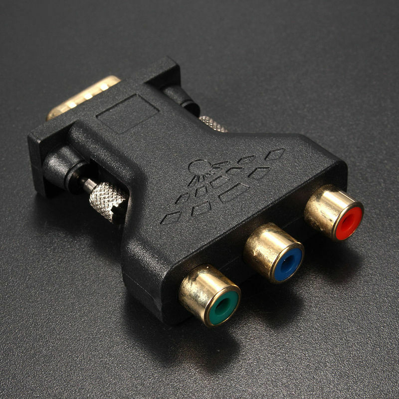 3 RCA RGB Video Female To HD 15-Pin VGA Component Video Jack Adapter Plug -Q
