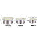 3Pcs Round Lunch Box Stainless Steel Lunch Box 280/500 / 900Ml Leakproof Lu