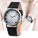 Waterproof Quartz Watch Women Rhinestone Flower Print Wristwatch (Black)