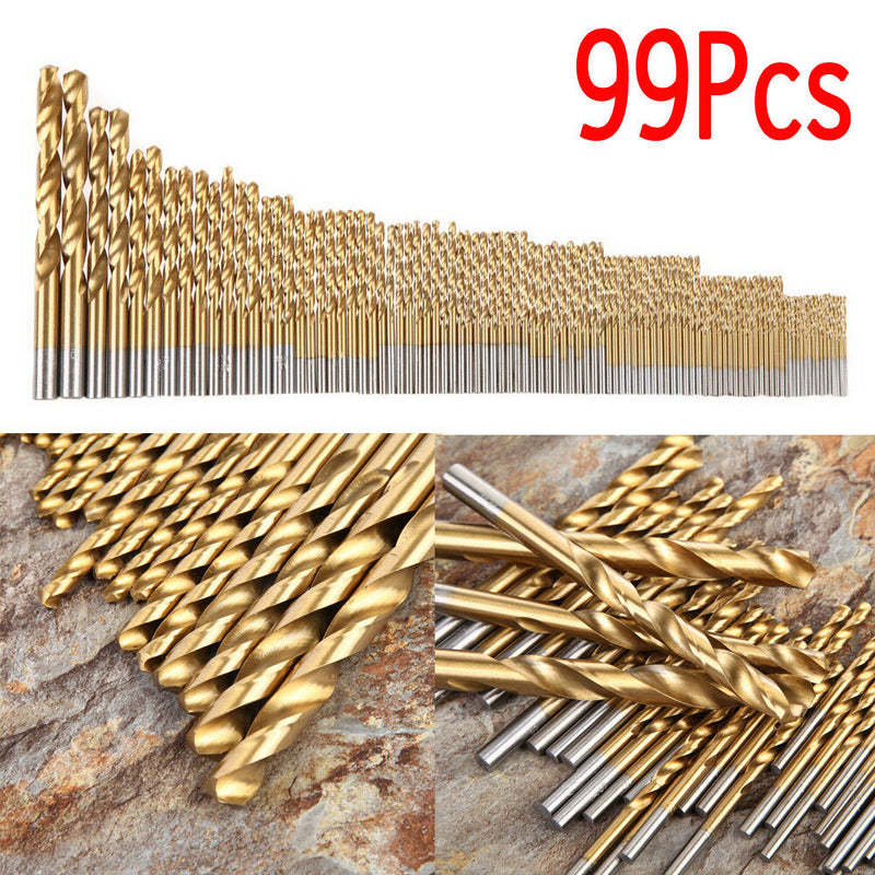 99PCS HSS Twist Drill Bit Set Titanium Coated Home Metal Drilling Tool 1.5-10mm