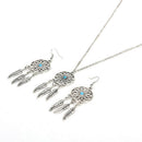 Bohemian Dreamcatcher Leaves Feather Pendant Necklace Earrings Jewelry Set FT
