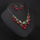1 Set Fashion Red Cherry Jewelry Set Metal Bridal Necklace Earrings Chic D6DTEUS