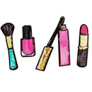 4x Iron on Embroidered Motif Applique Glitter Lipstick Makeup Sequin Patches