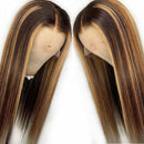 60cm Fashion Ombre Brown Highlight Long Straight Wig Full Hair Wigs Party