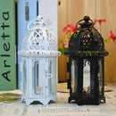 Glass Tealight Candle Holder Wrought Iron Lantern Home Wedding Decor White