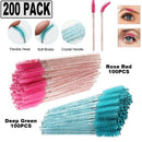 200 Pack Disposable Eyelash Brushes Grafting Makeup Tool Green+Rose Red