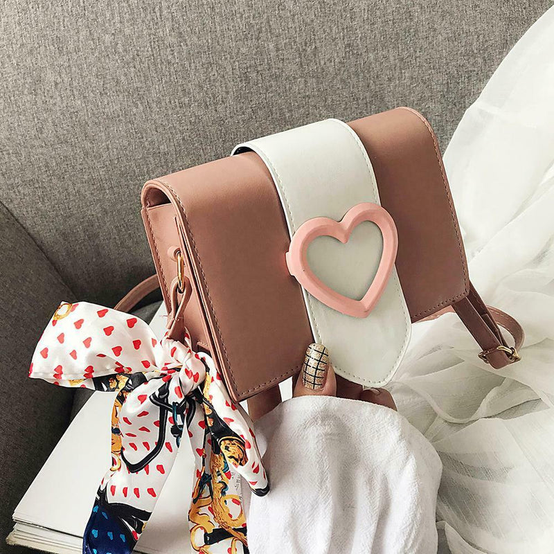 Fashion Hit Color Women Crossbody Bag Scarf PU Leather Shoulder Bags (Pink)