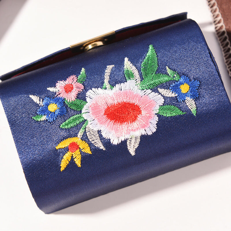 Double Support Embroidered Lipstick Case Holder With Mirror Inside&Snap On H  Gw