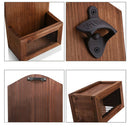 Club Pub Rustic Wooden Wall Hanging Bottle Opener W/ Cap Catcher Holder