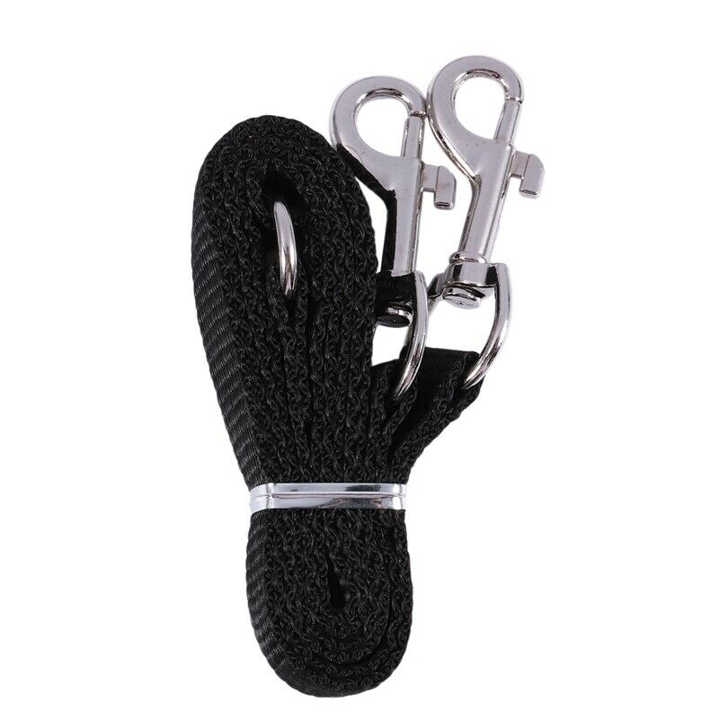 Black Nylon 15mm Width Walk Double Dog Two Lobster Clasp Way Pet Leash A6L3