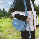 Women Canvas Denim Crossbody Bags Pure Color Flap Shoulder Bag (Light Blue)