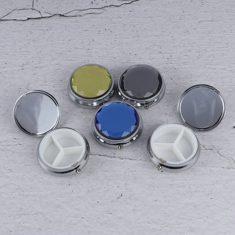 Portable Pocket Pill Case 3 Compartments Medicine Box Round Folding Organizer Kw