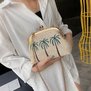 Straw Beach Woven Embroidered Clutch Women Bag Chain Shell Frame Small Hand