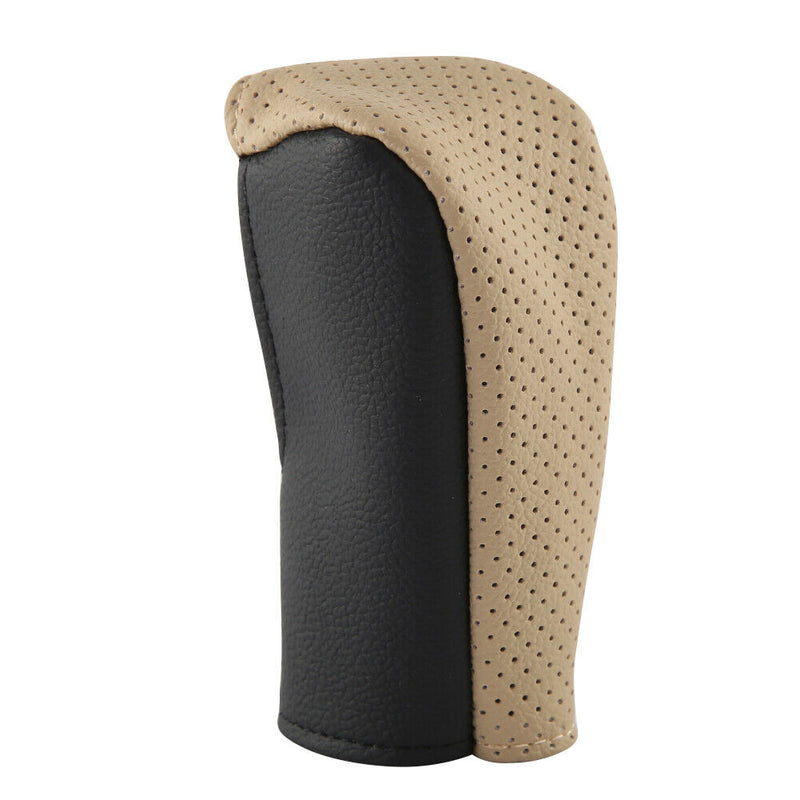 Gear Shift Knob Cover Synthetic Leather Shifter Lever Knob Cover (Beige)