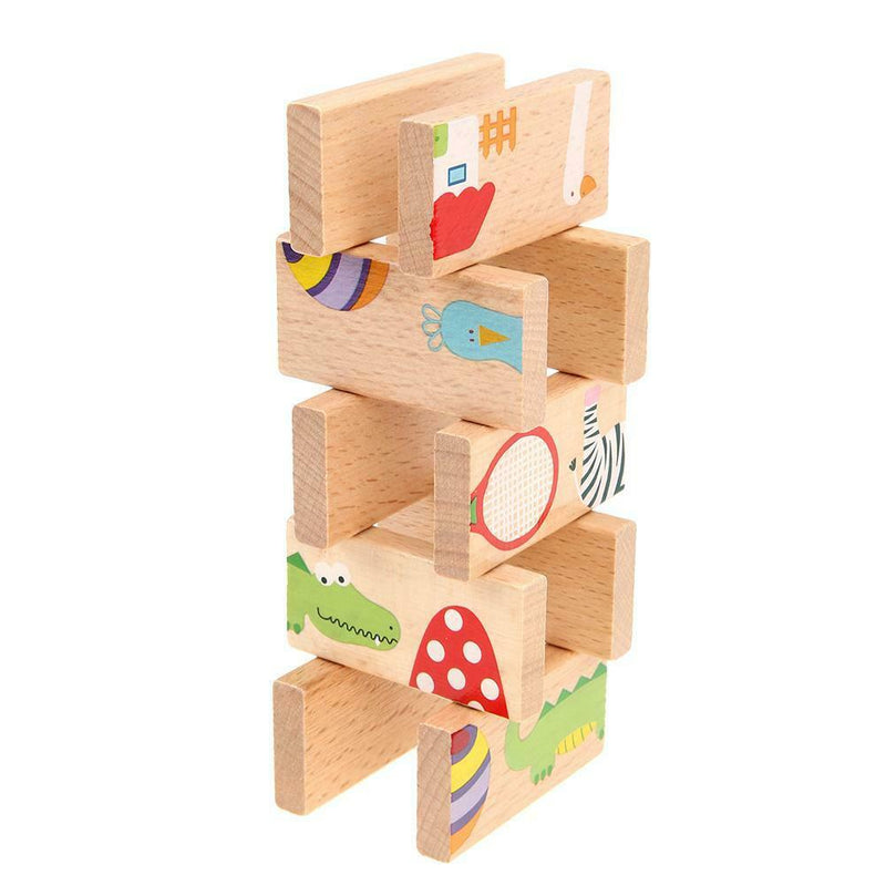 28pcs/Set Dominoes Wooden Puzzle Cartoon Montessori Educational Baby Toys