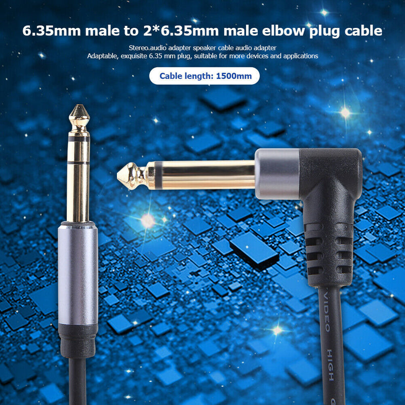 6.35mm Stereo Male to Dual Right Angle 6.35mm Male Y Splitter Cable 59 inch