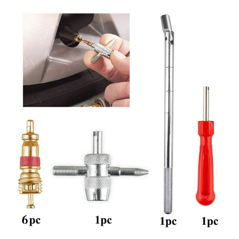 Valve Core Tool Set - 6Pcs Valve Cores, 4-Way Valve Tool, Single Head Valve Core